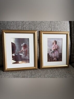 Set of 2 Gold Framed Prints by Lisa Jane-Tutus and Toe Shoes Collection